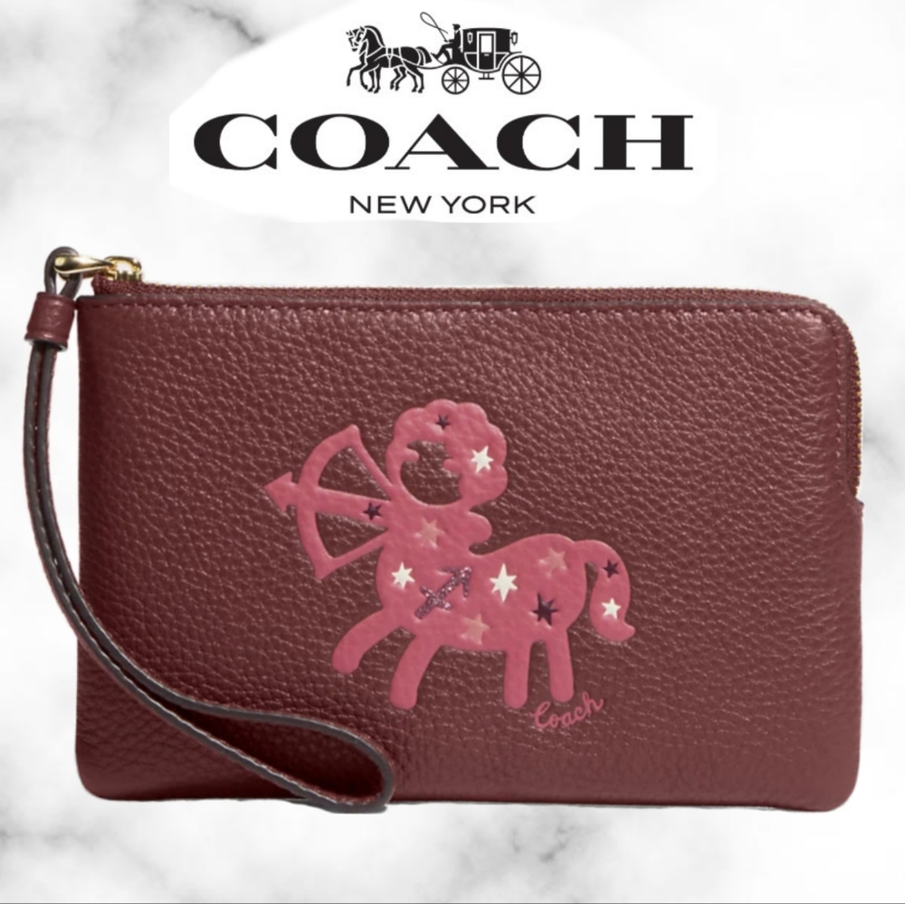 Coach Corner Zip Wristlet With Sagittarius